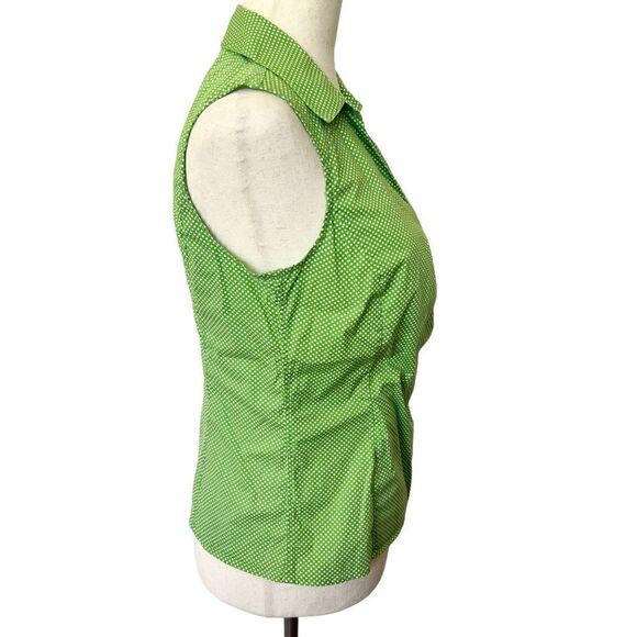 Talbots Petites Sleeveless Faux Wrap Style Blouse 6P Green White Polka Dots - Picture 5 of 7